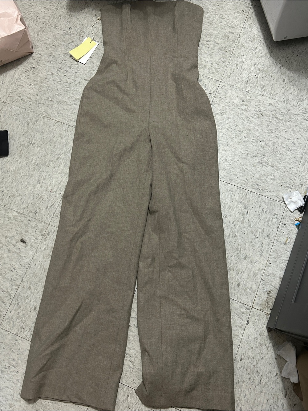 Wilfred Strapless Wide-Leg Jumpsuit in Taupe Brown